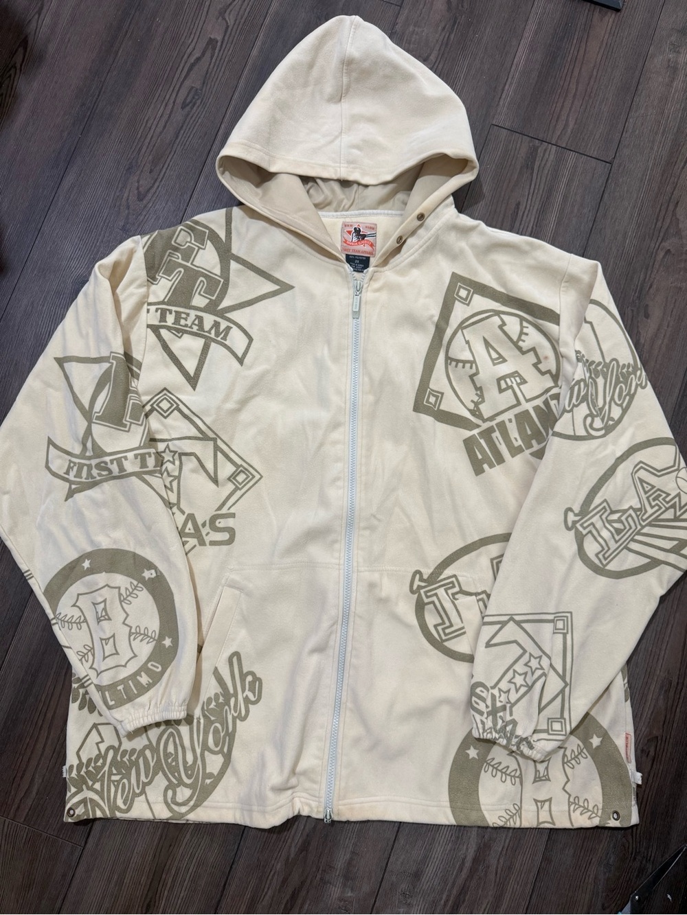 Vintage Raw Blue Classics MLB All Over Print Fleece Zip Hoodie Jacket 2X Rare